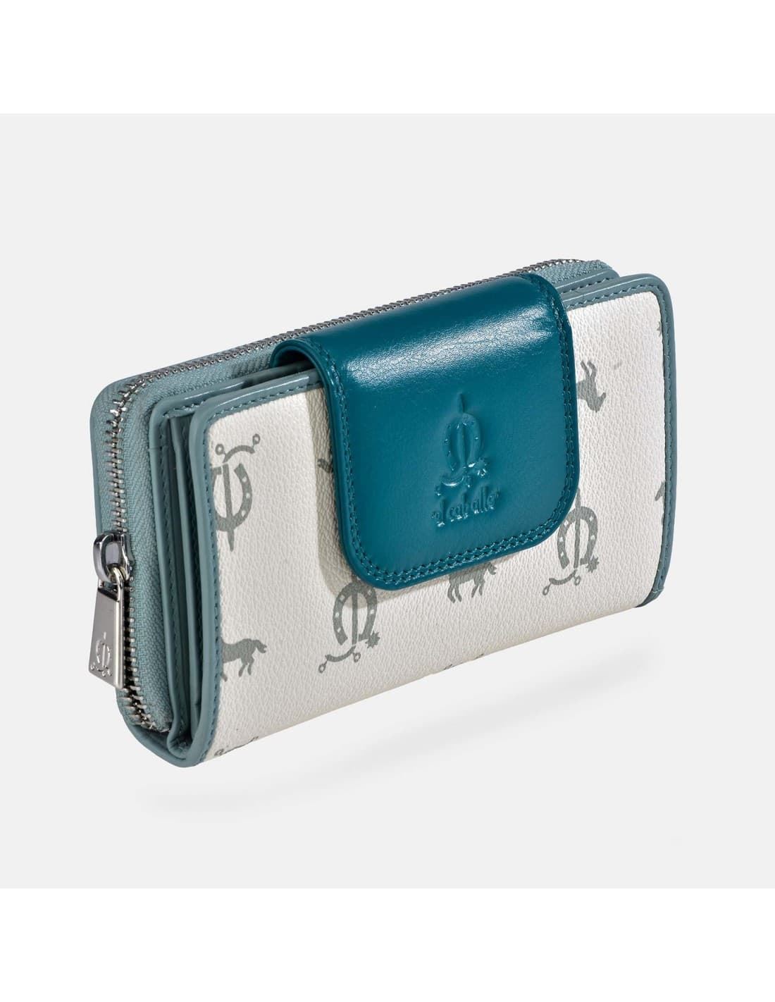 Billetero monedero "EL CABALLO" mediano blanco detalles azul - Imagen 1