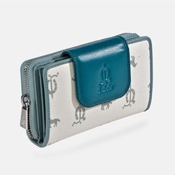 Billetero monedero "EL CABALLO" mediano blanco detalles azul - Imagen 1