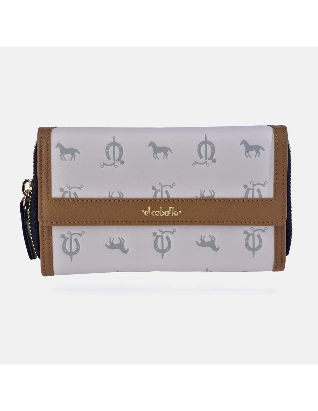 Billetero monedero "EL CABALLO" mediano estampado caballitos color beige camel - Imagen 1