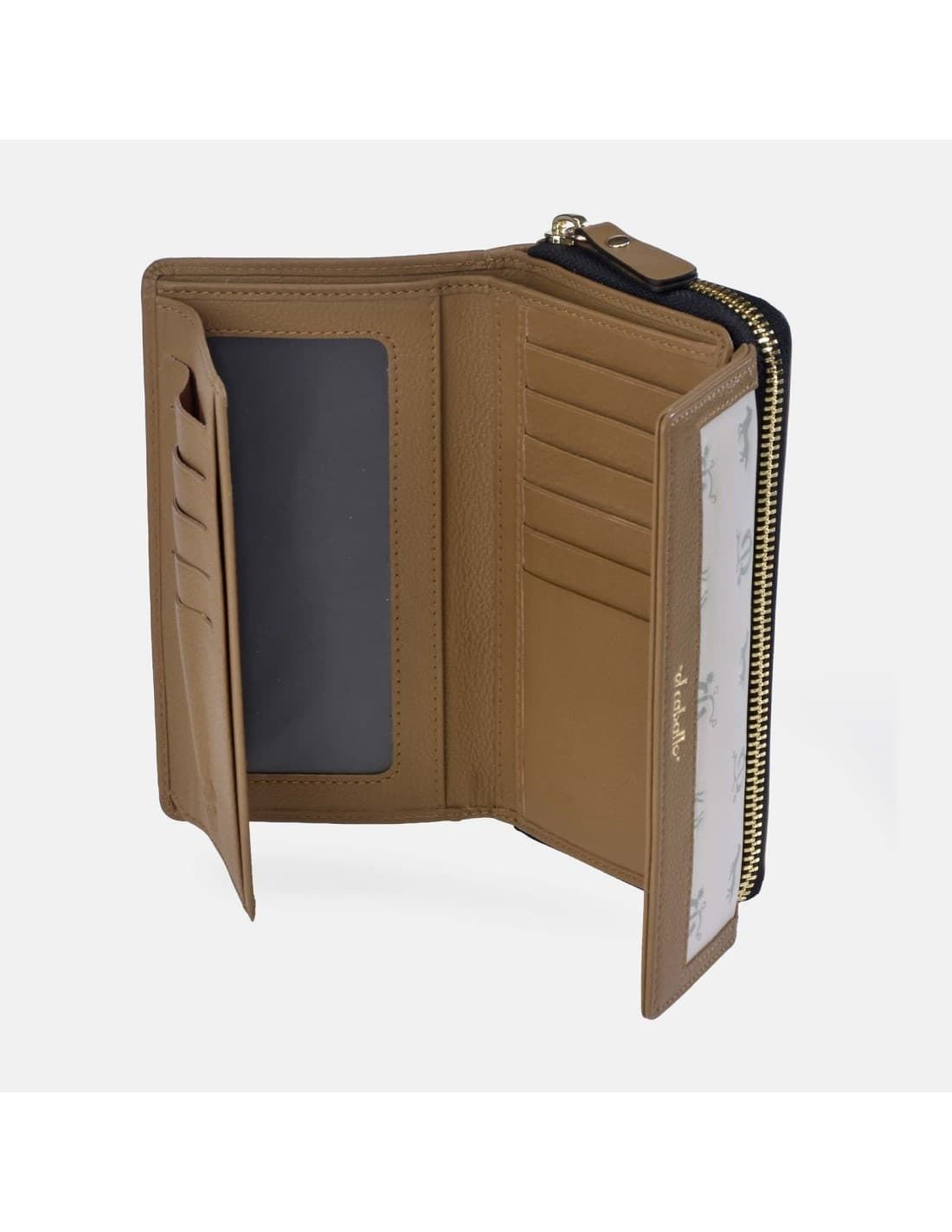 Billetero monedero "EL CABALLO" mediano estampado caballitos color beige camel - Imagen 2