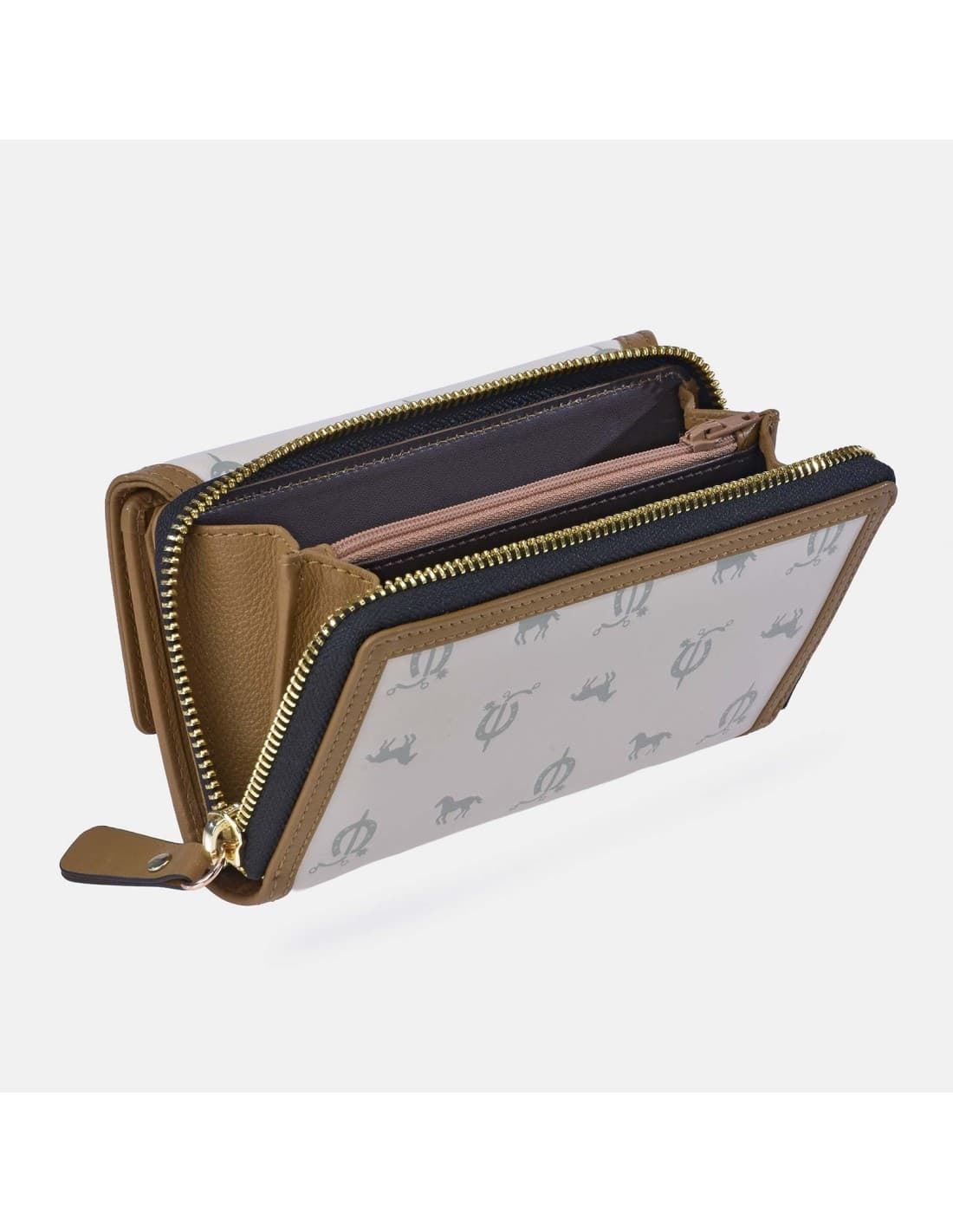 Billetero monedero "EL CABALLO" mediano estampado caballitos color beige camel - Imagen 4