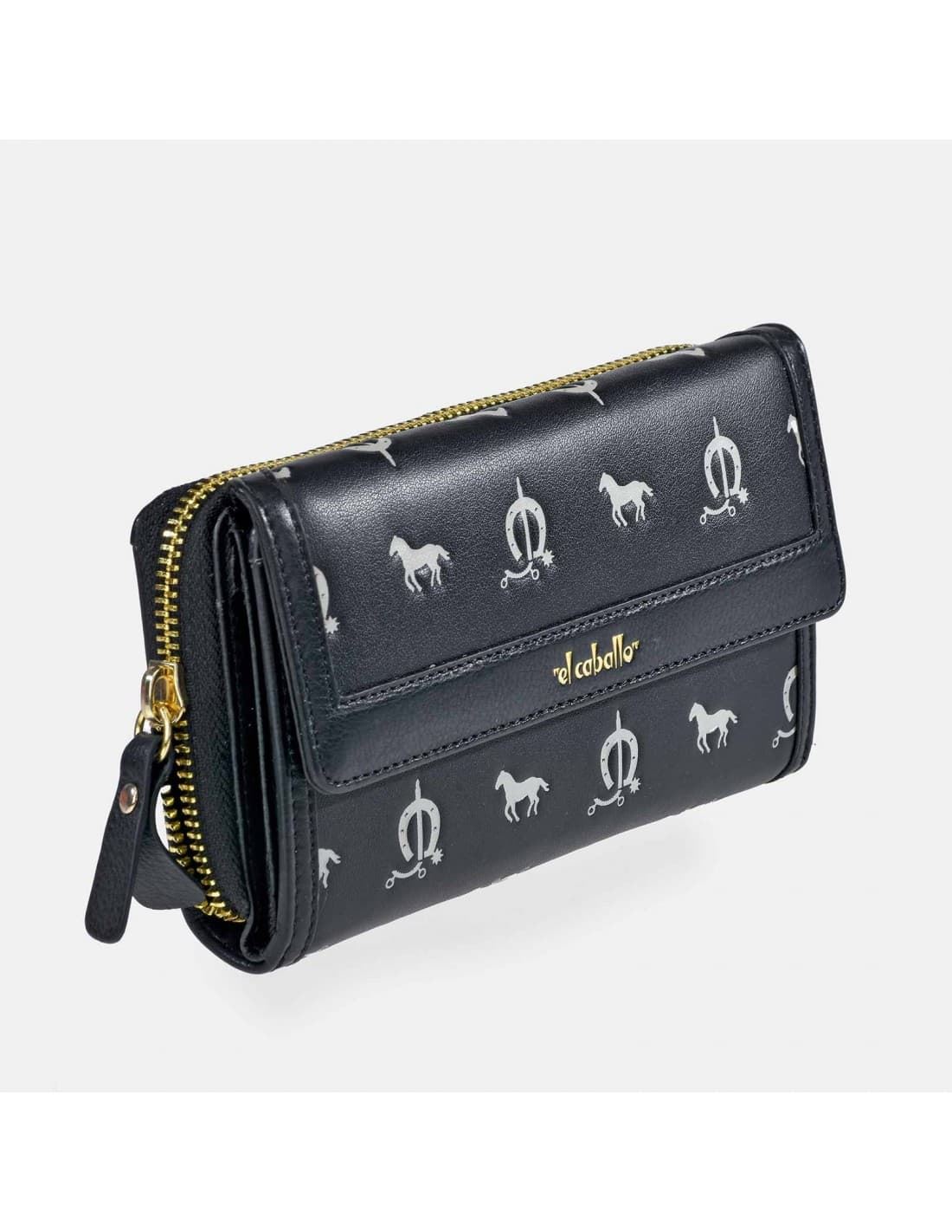 Billetero monedero "EL CABALLO" mediano estampado caballitos color negro - Imagen 1