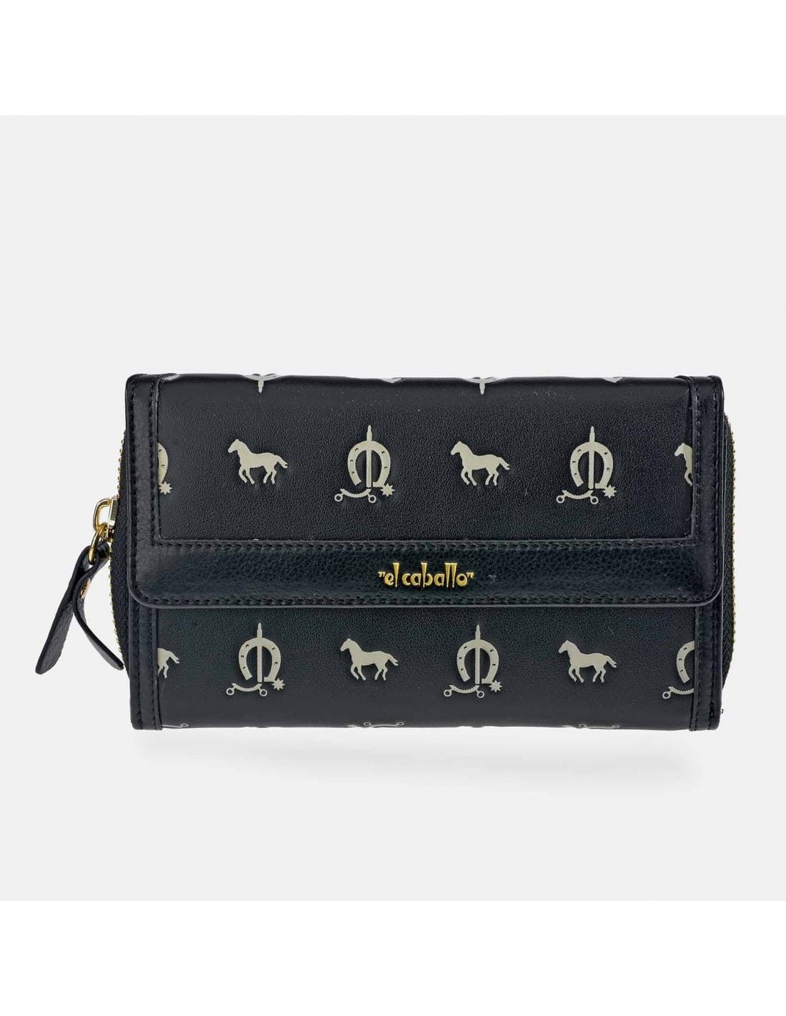 Billetero monedero "EL CABALLO" mediano estampado caballitos color negro - Imagen 3