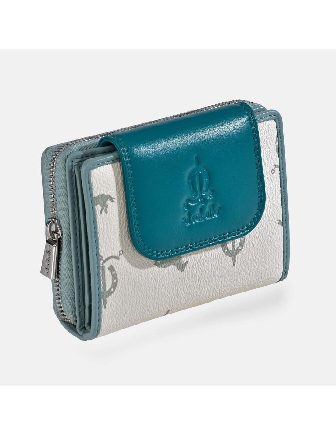 Billetero monedero "EL CABALLO" pequeño blanco detalles azul - Imagen 1