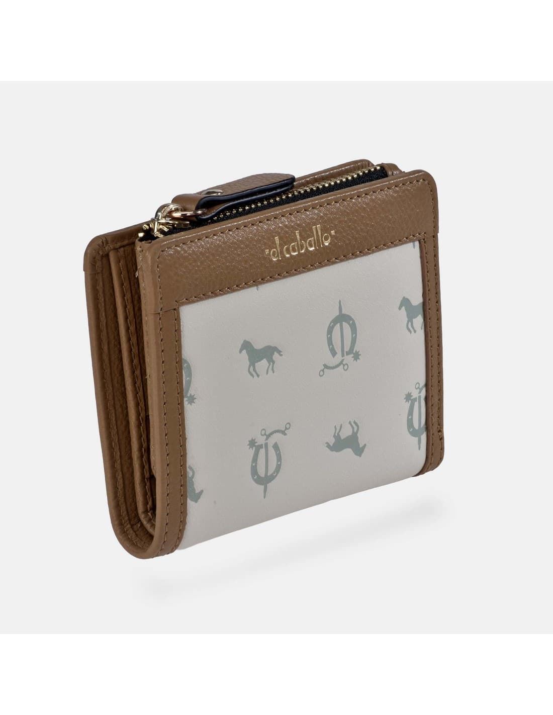 Billetero monedero "EL CABALLO" pequeño estampado caballitos color beige camel - Imagen 1