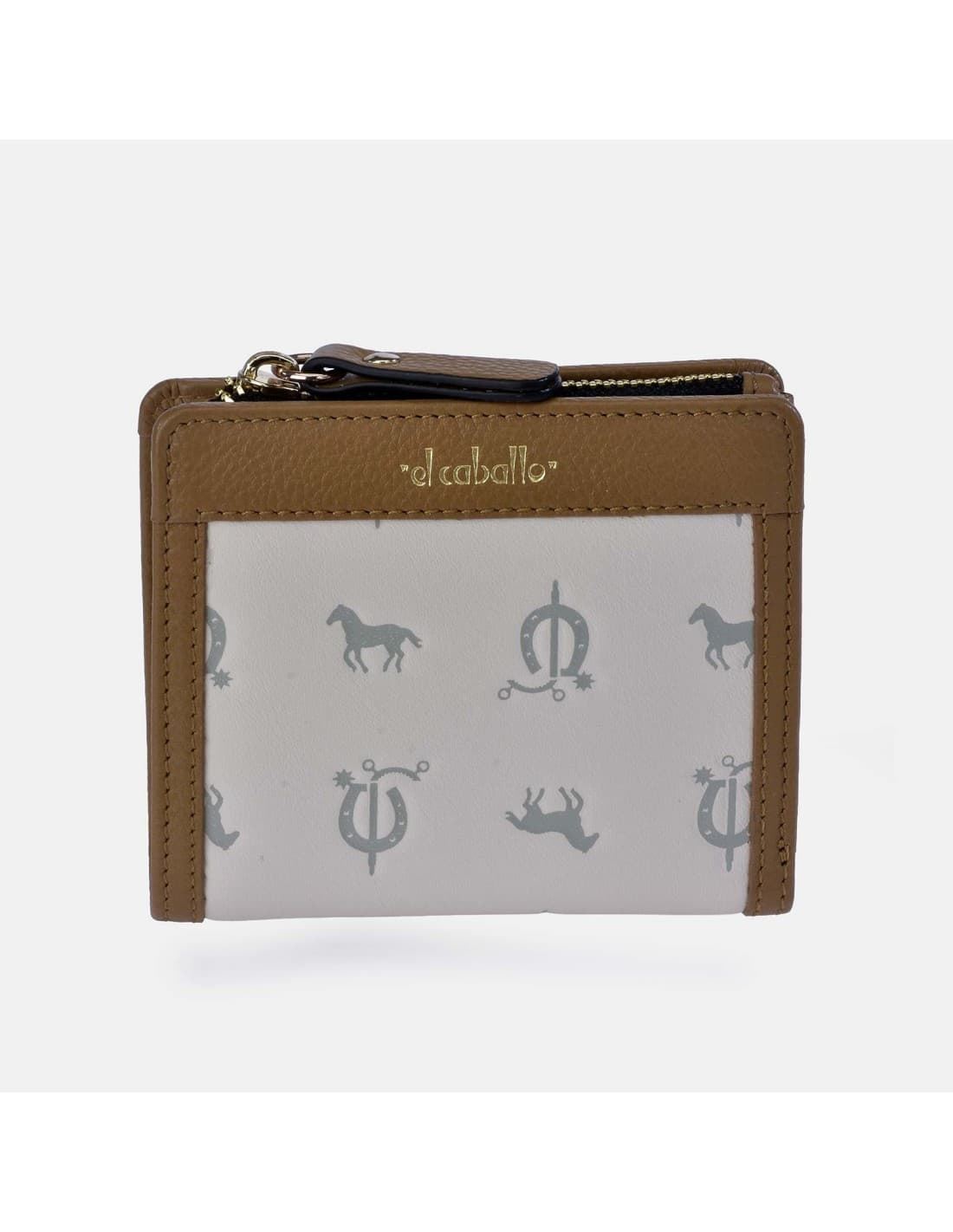 Billetero monedero "EL CABALLO" pequeño estampado caballitos color beige camel - Imagen 2