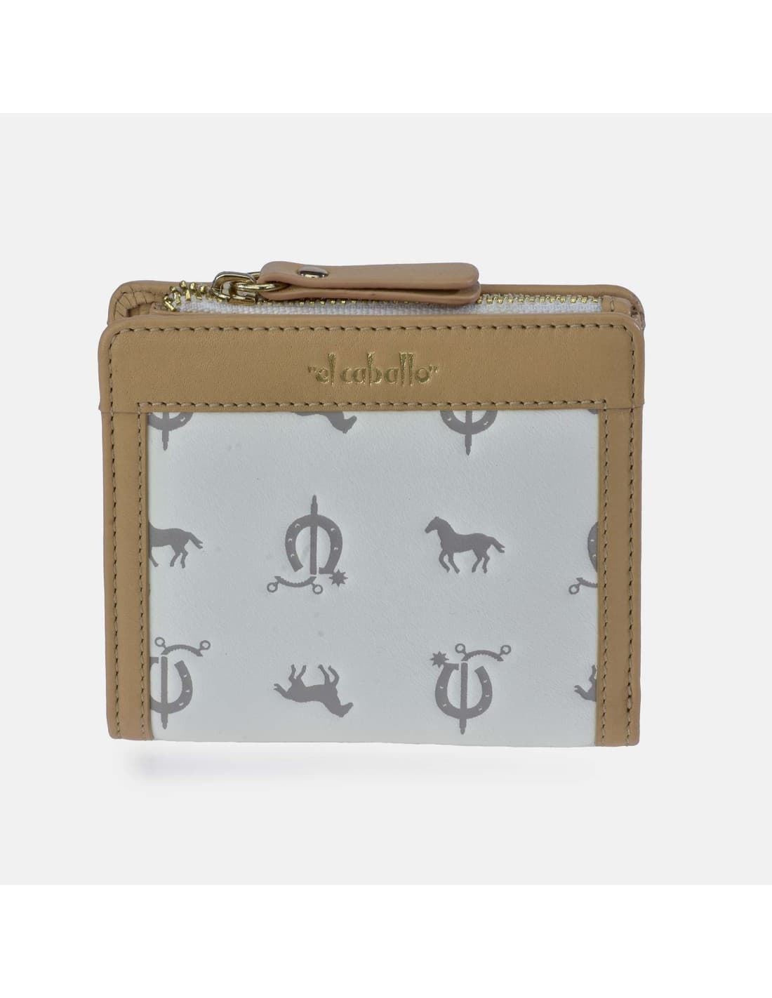 Billetero monedero "EL CABALLO" pequeño estampado caballitos color blanco - Imagen 2