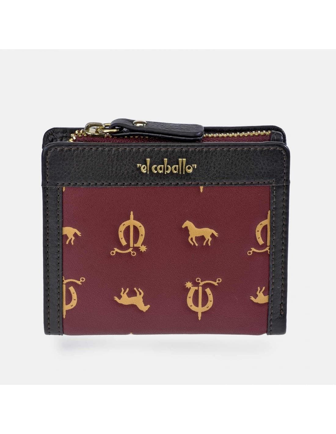 Billetero monedero "EL CABALLO" pequeño estampado caballitos color granate marrón - Imagen 1