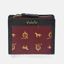 Billetero monedero "EL CABALLO" pequeño estampado caballitos color granate marrón - Imagen 1