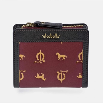 Billetero monedero "EL CABALLO" pequeño estampado caballitos color granate marrón - Imagen 1