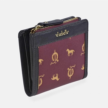 Billetero monedero "EL CABALLO" pequeño estampado caballitos color granate marrón - Imagen 2