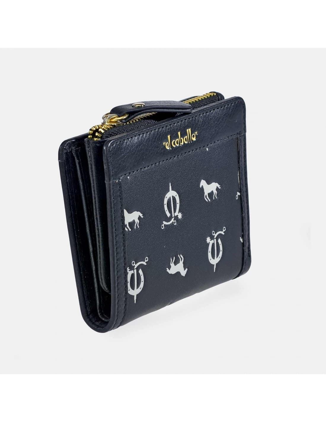 Billetero monedero "EL CABALLO" pequeño estampado caballitos color negro - Imagen 1