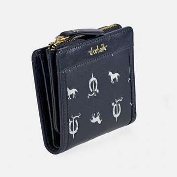 Billetero monedero "EL CABALLO" pequeño estampado caballitos color negro - Imagen 1