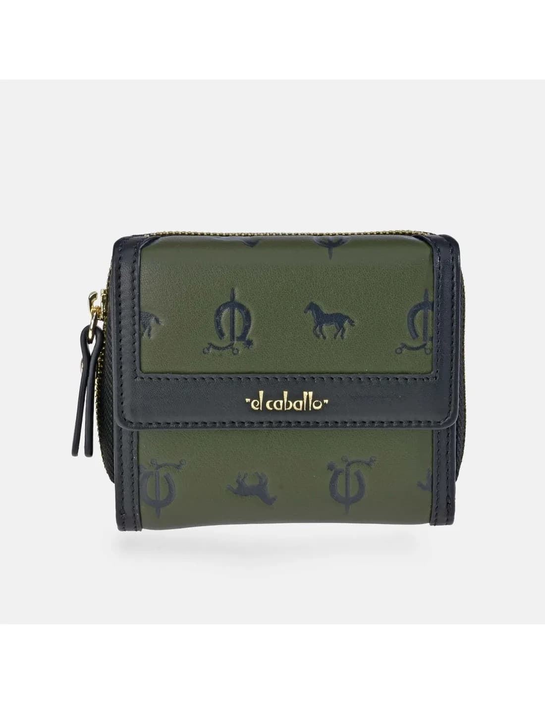 Billetero monedero "EL CABALLO" pequeño estampado logo verde negro - Imagen 1