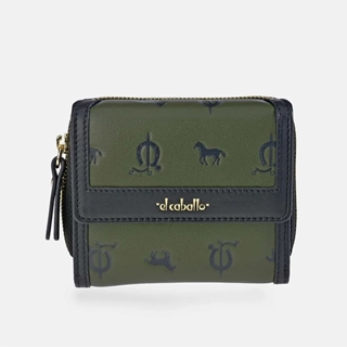Billetero monedero "EL CABALLO" pequeño estampado logo verde negro - Imagen 1