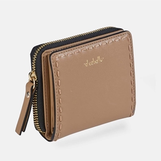Billetero monedero "EL CABALLO" pequeño piel napa con costura color camel - Imagen 1