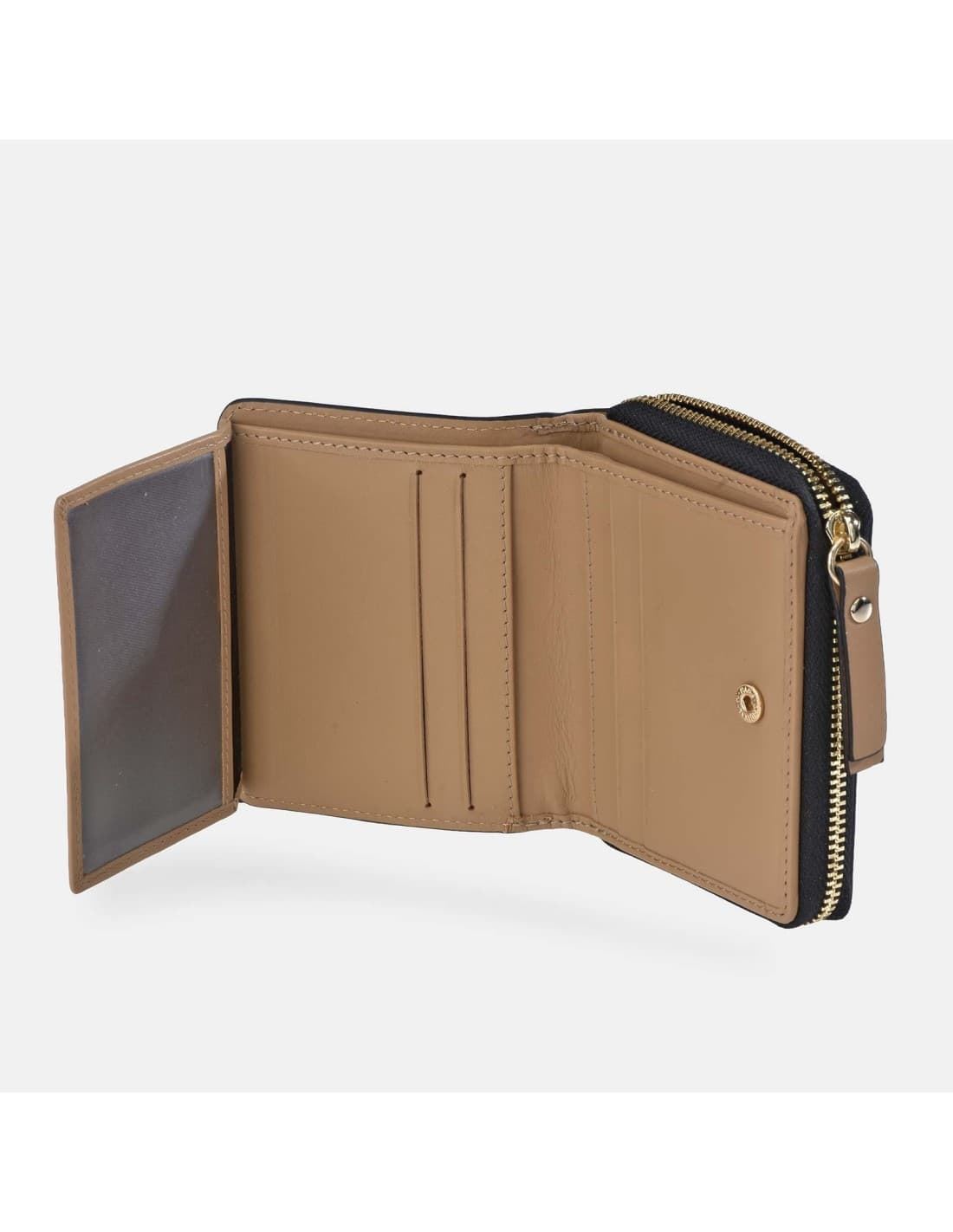 Billetero monedero "EL CABALLO" pequeño piel napa con costura color camel - Imagen 2