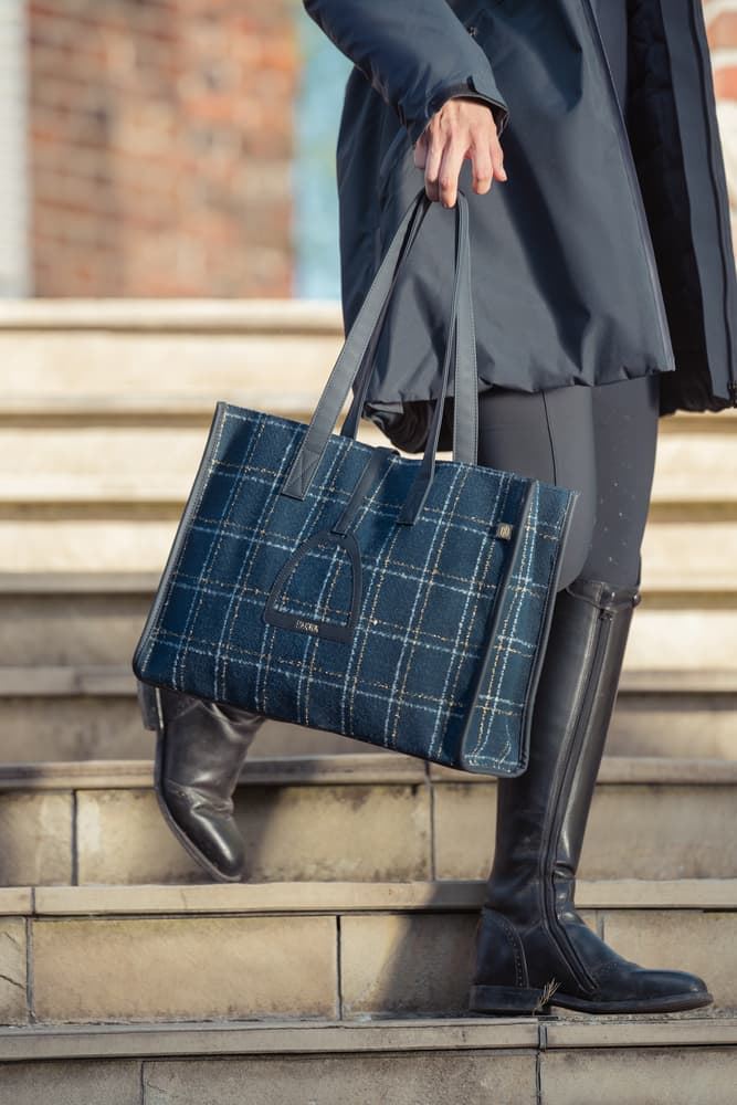 Bolsa Shopping ESKADRON cuadros azul marino/dorado/blanco - Imagen 1