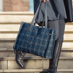 Bolsa Shopping ESKADRON cuadros azul marino/dorado/blanco - Imagen 1