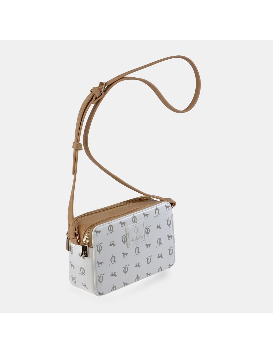 Bolso bandolera "EL CABALLO" doble cremallera estampado caballitos color blanco - Imagen 1