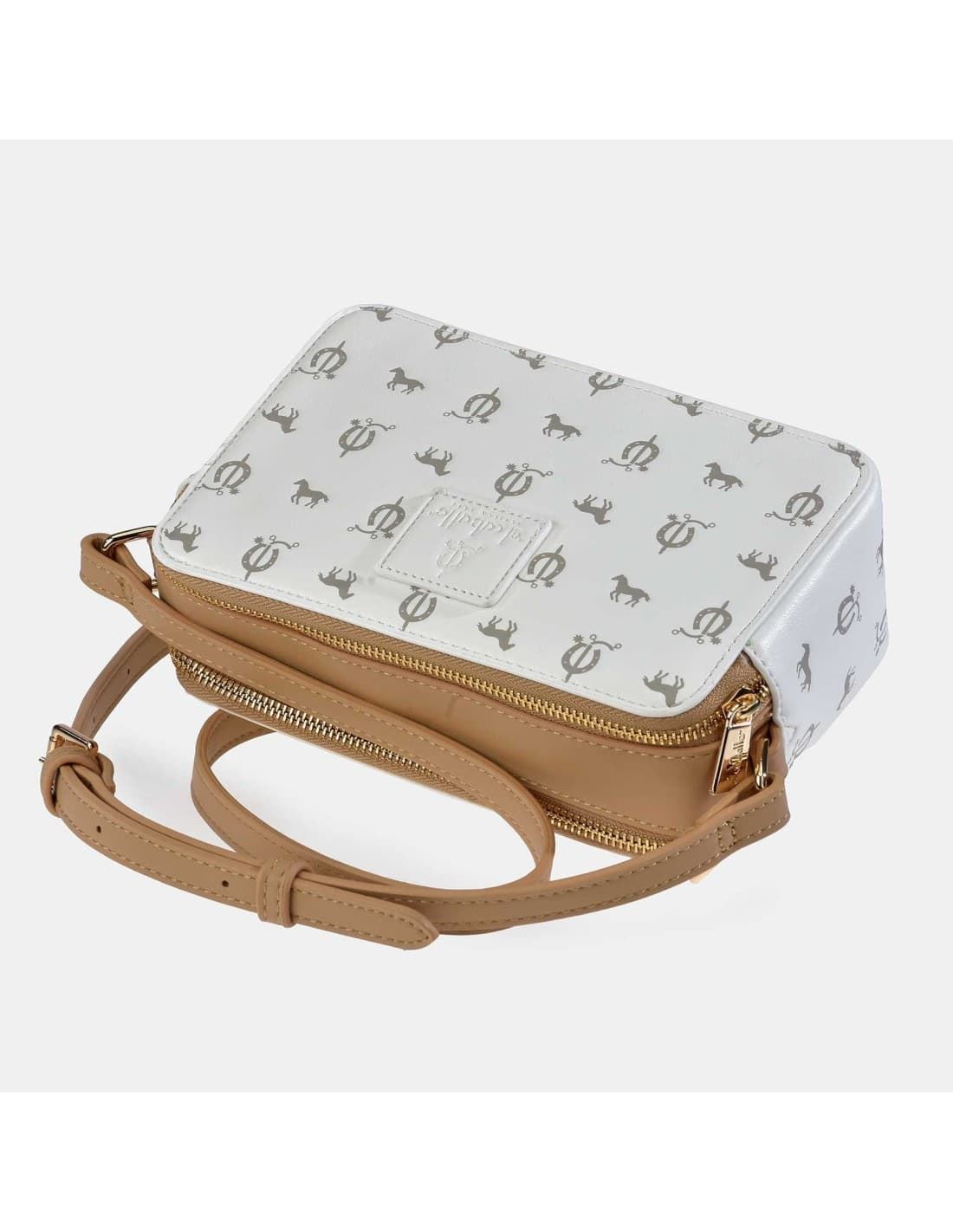 Bolso bandolera "EL CABALLO" doble cremallera estampado caballitos color blanco - Imagen 2