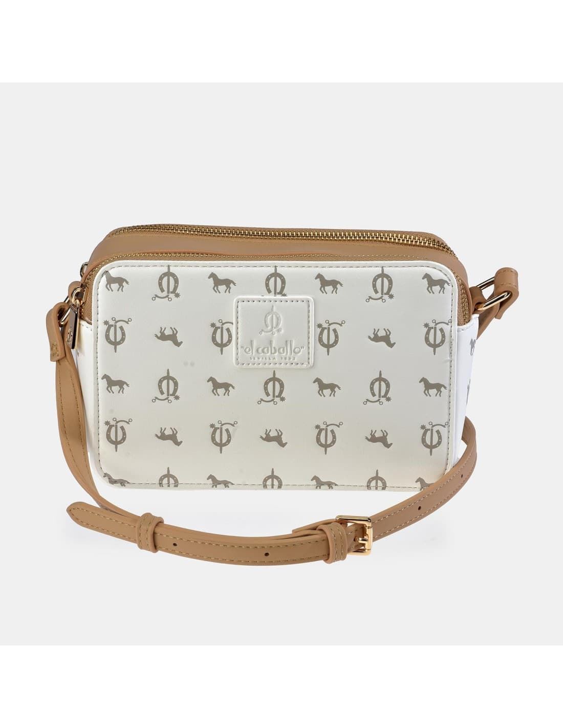 Bolso bandolera "EL CABALLO" doble cremallera estampado caballitos color blanco - Imagen 3