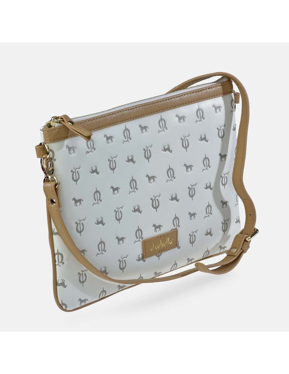 Bolso bandolera "EL CABALLO" plano tipo carpeta estampado caballitos color blanco - Imagen 1