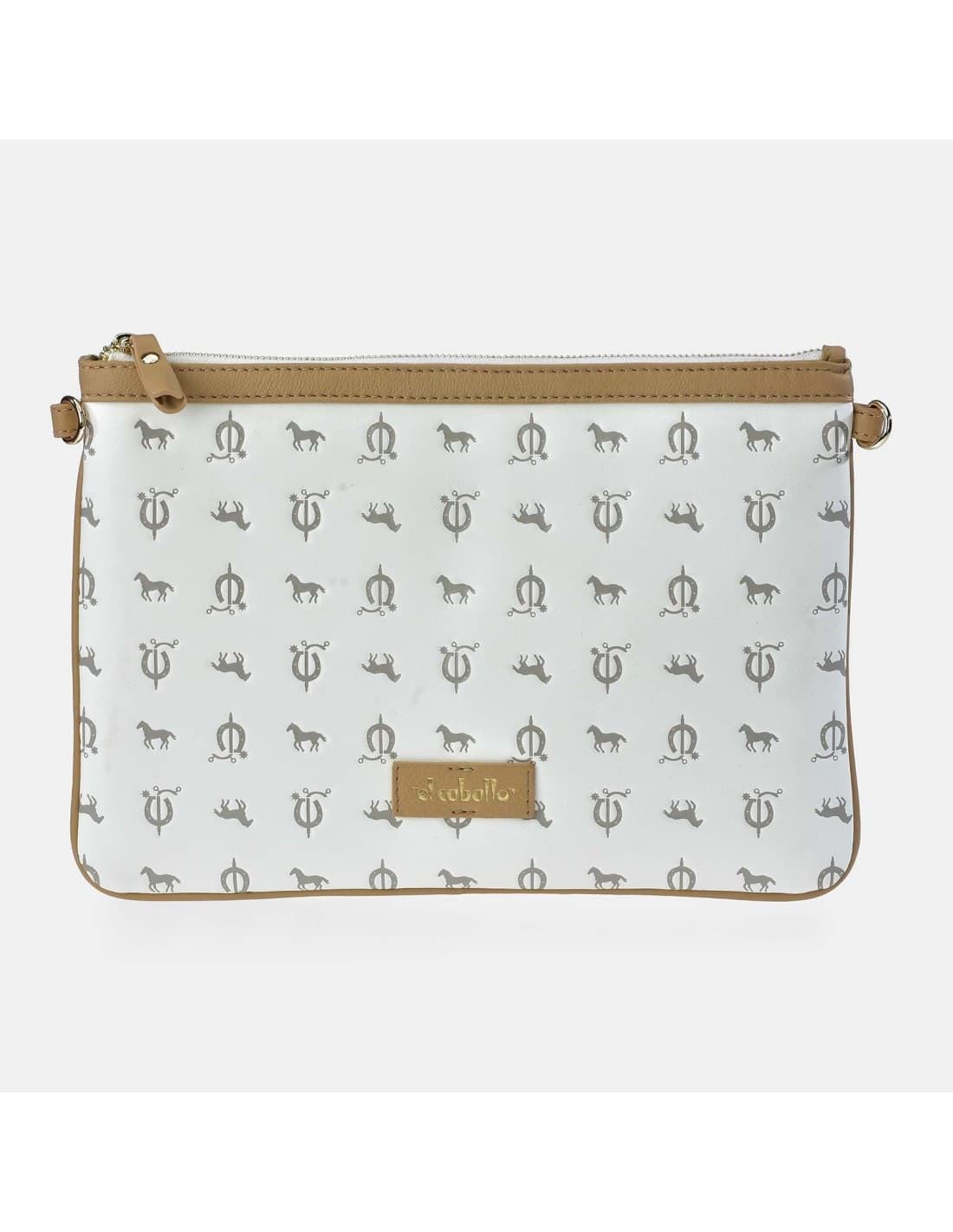 Bolso bandolera "EL CABALLO" plano tipo carpeta estampado caballitos color blanco - Imagen 2