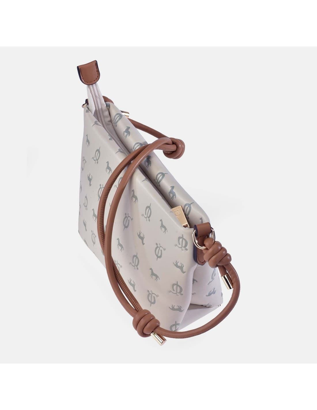 Bolso "EL CABALLO" asa corta estampado caballitos color beige camel - Imagen 1