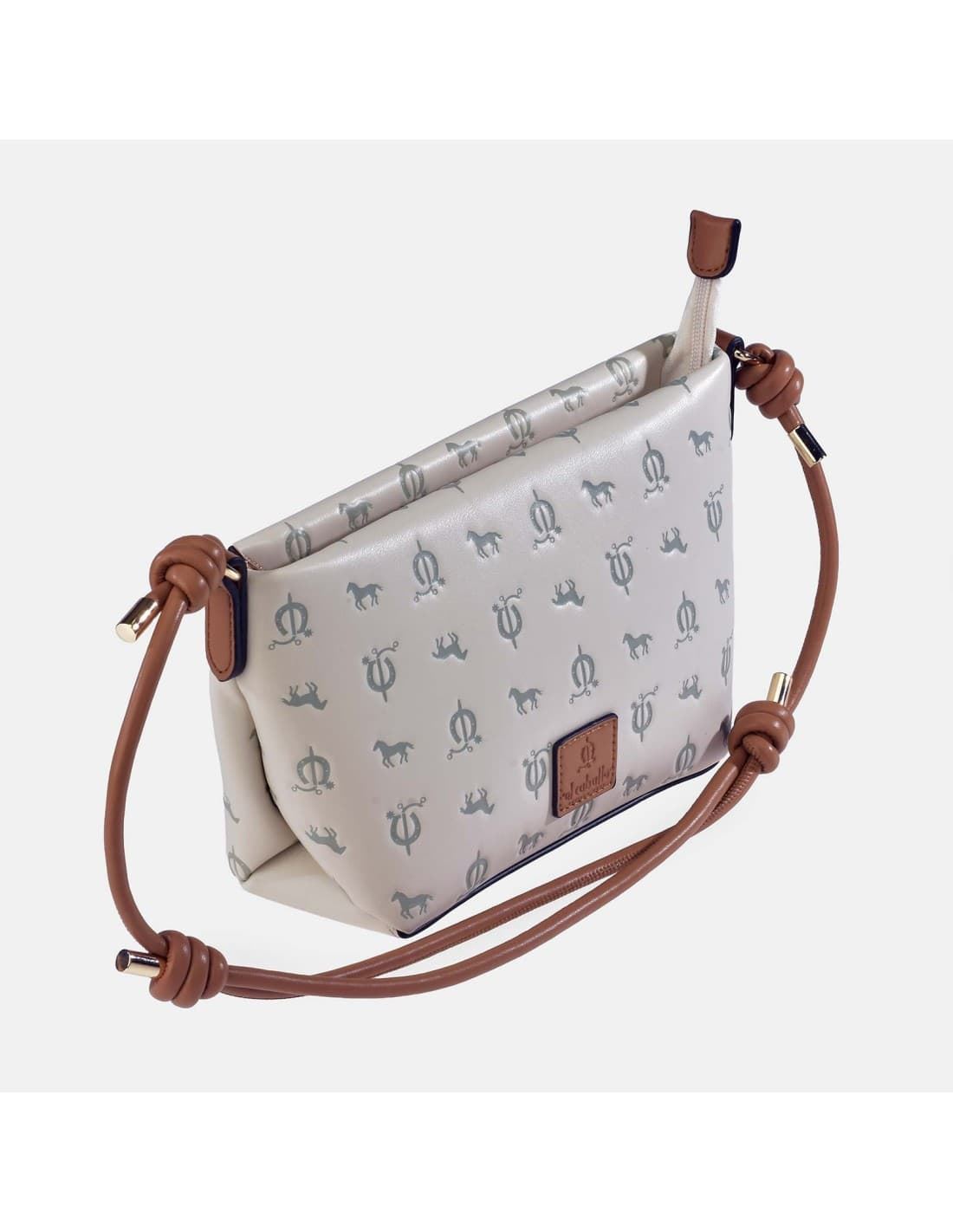 Bolso "EL CABALLO" asa corta estampado caballitos color beige camel - Imagen 2