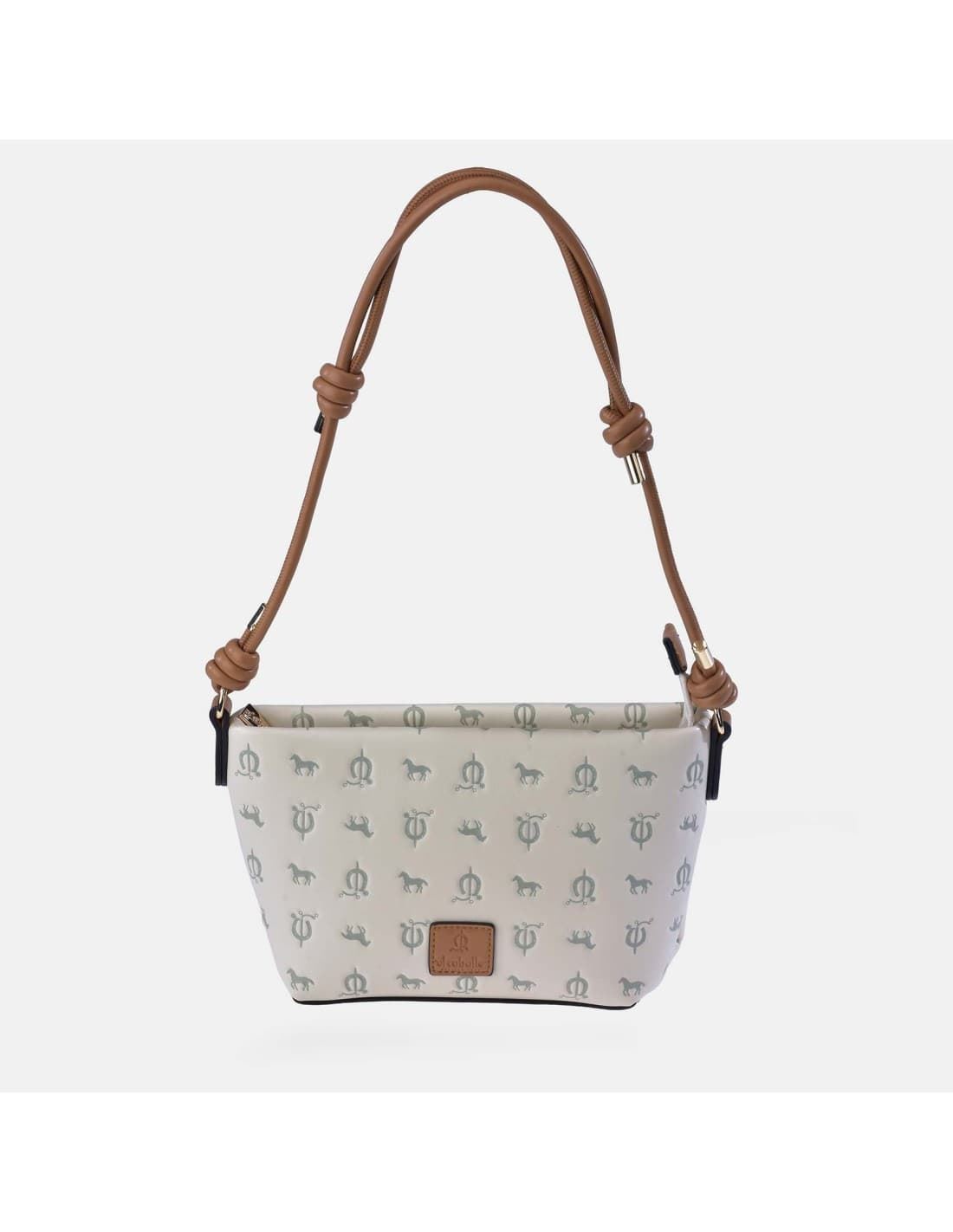 Bolso "EL CABALLO" asa corta estampado caballitos color beige camel - Imagen 3