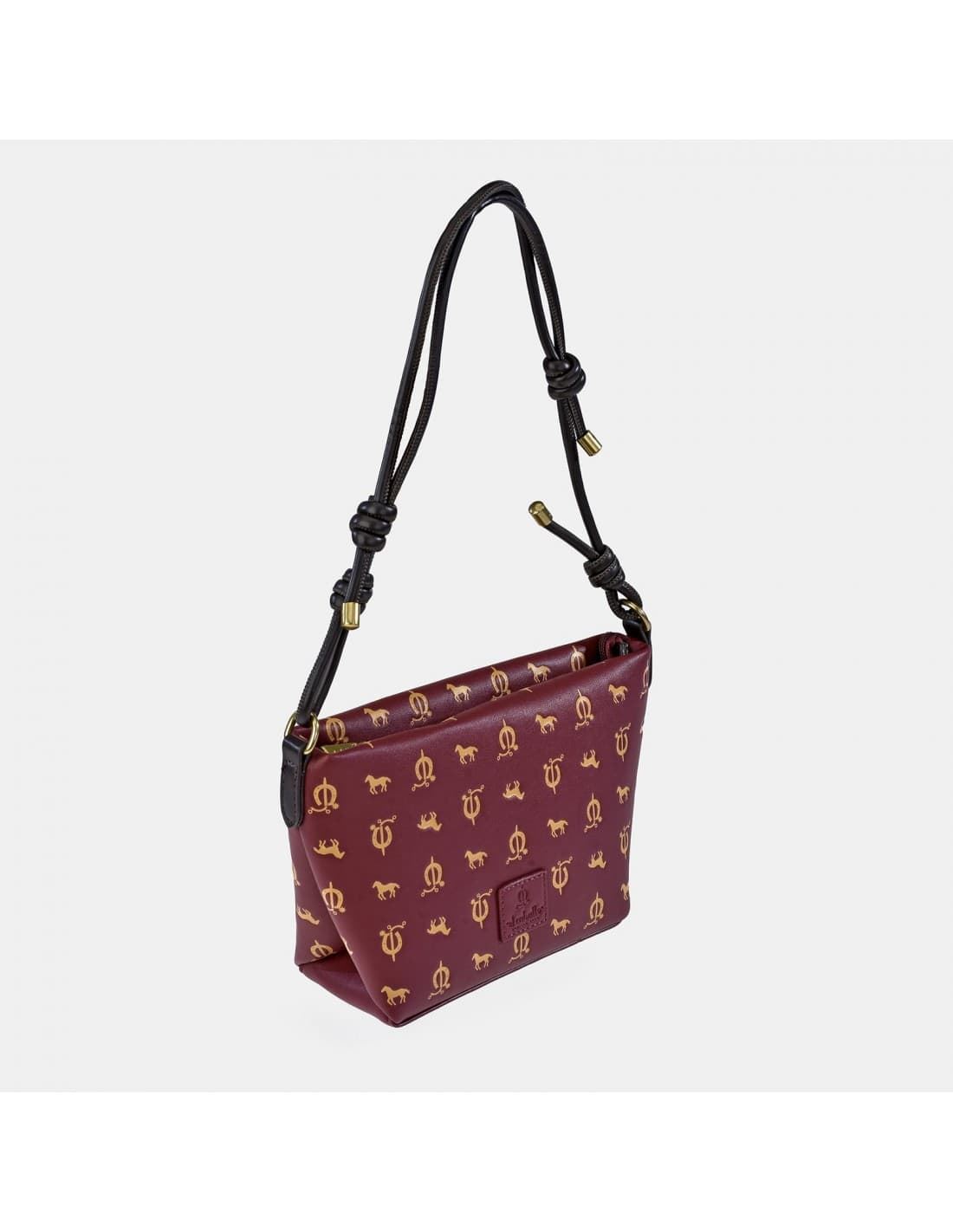 Bolso "EL CABALLO" asa corta estampado caballitos color granate marrón - Imagen 1
