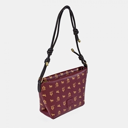 Bolso "EL CABALLO" asa corta estampado caballitos color granate marrón - Imagen 1