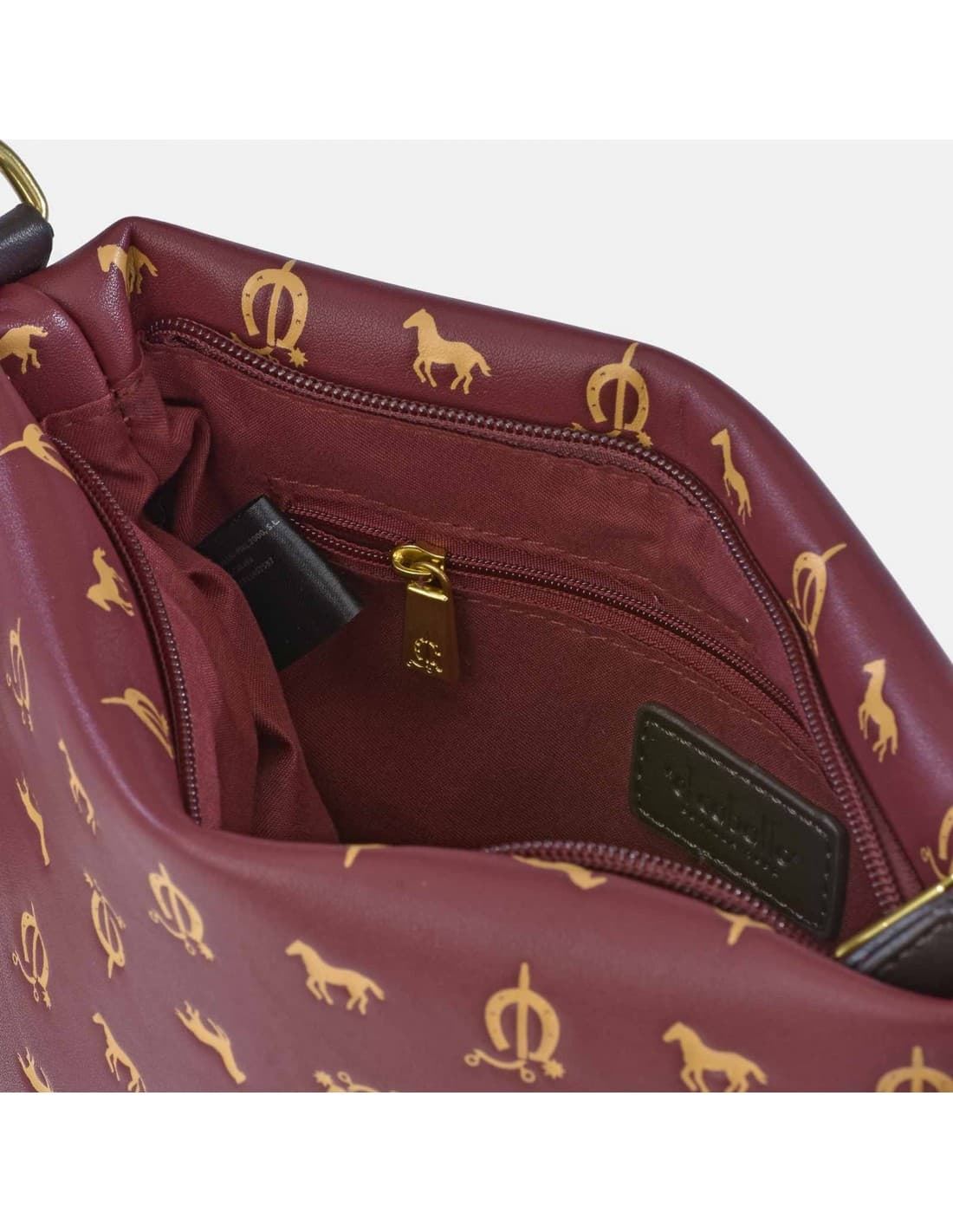 Bolso "EL CABALLO" asa corta estampado caballitos color granate marrón - Imagen 2