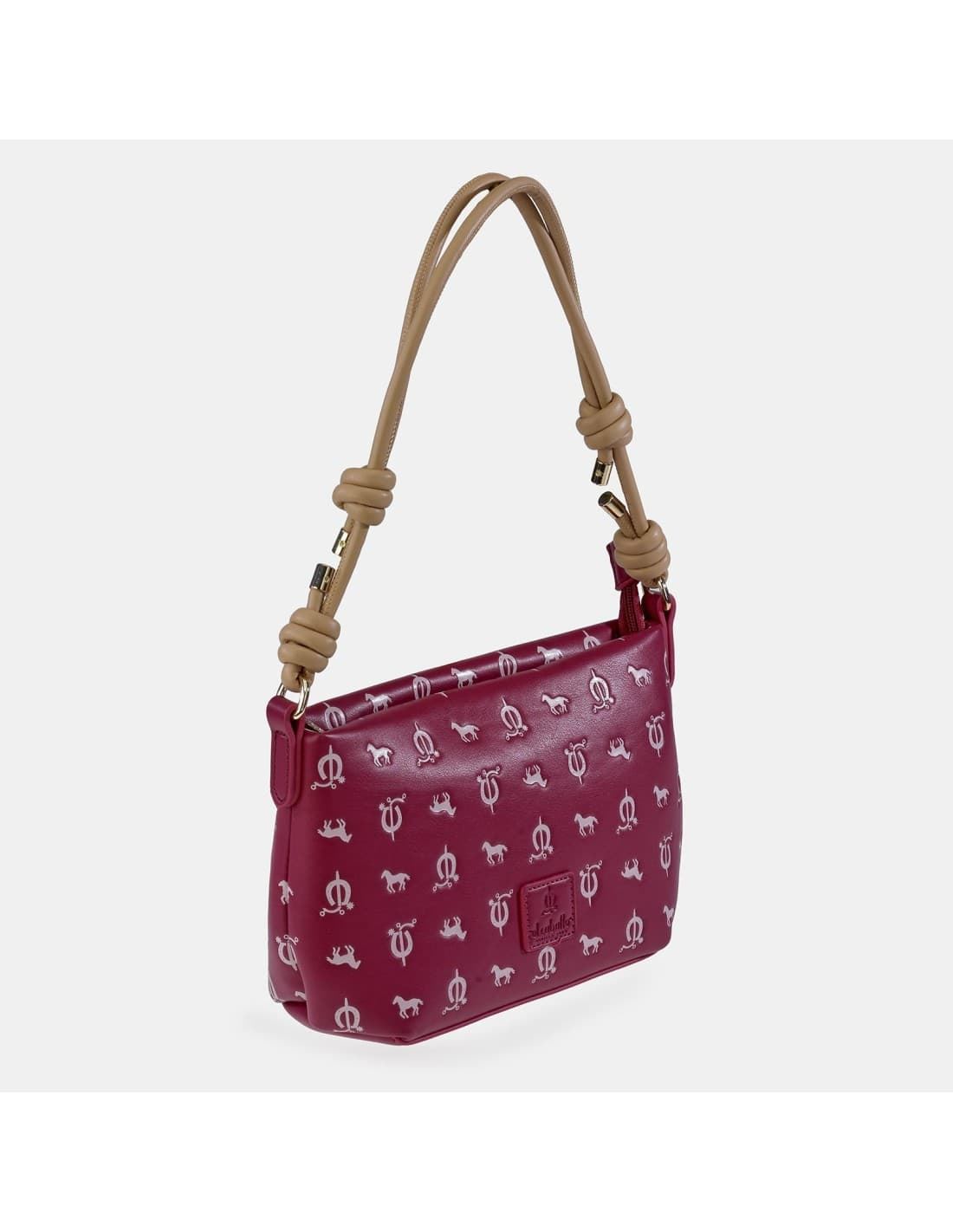 Bolso "EL CABALLO" asa corta estampado caballitos color guinda - Imagen 1