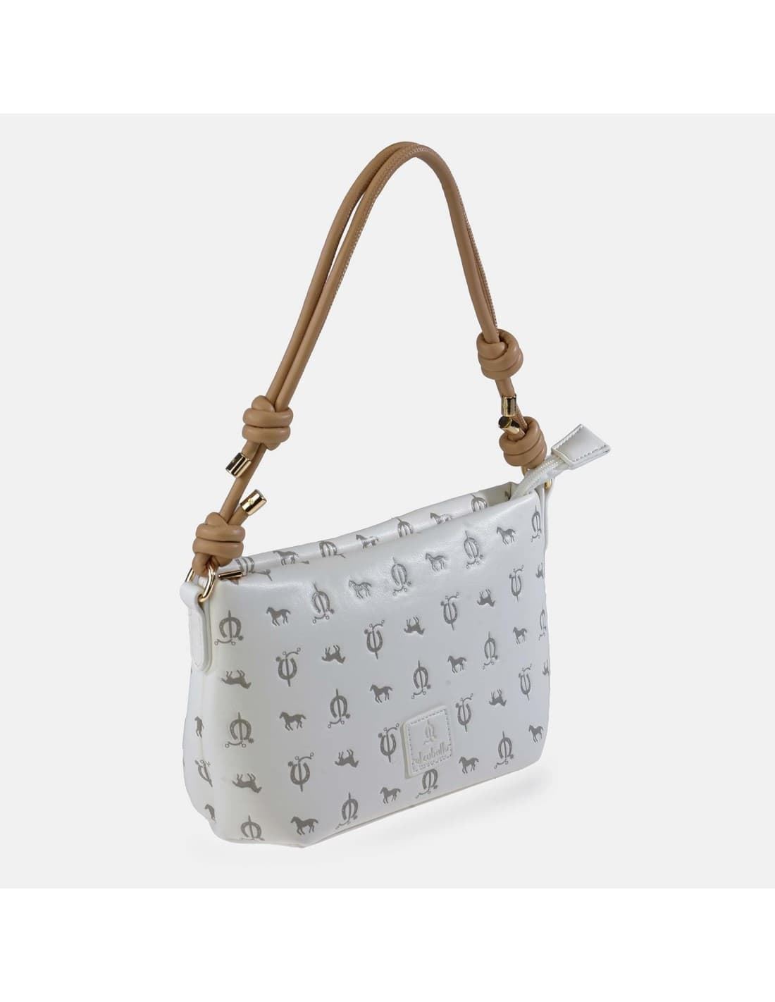 Bolso "EL CABALLO" asa corta estampado caballitos color ivory camel - Imagen 1