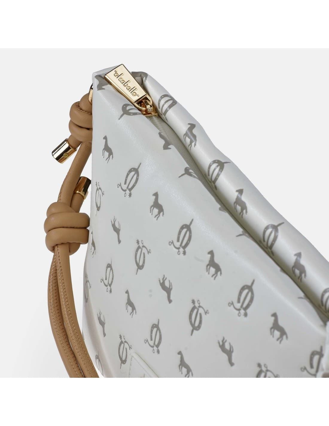 Bolso "EL CABALLO" asa corta estampado caballitos color ivory camel - Imagen 2