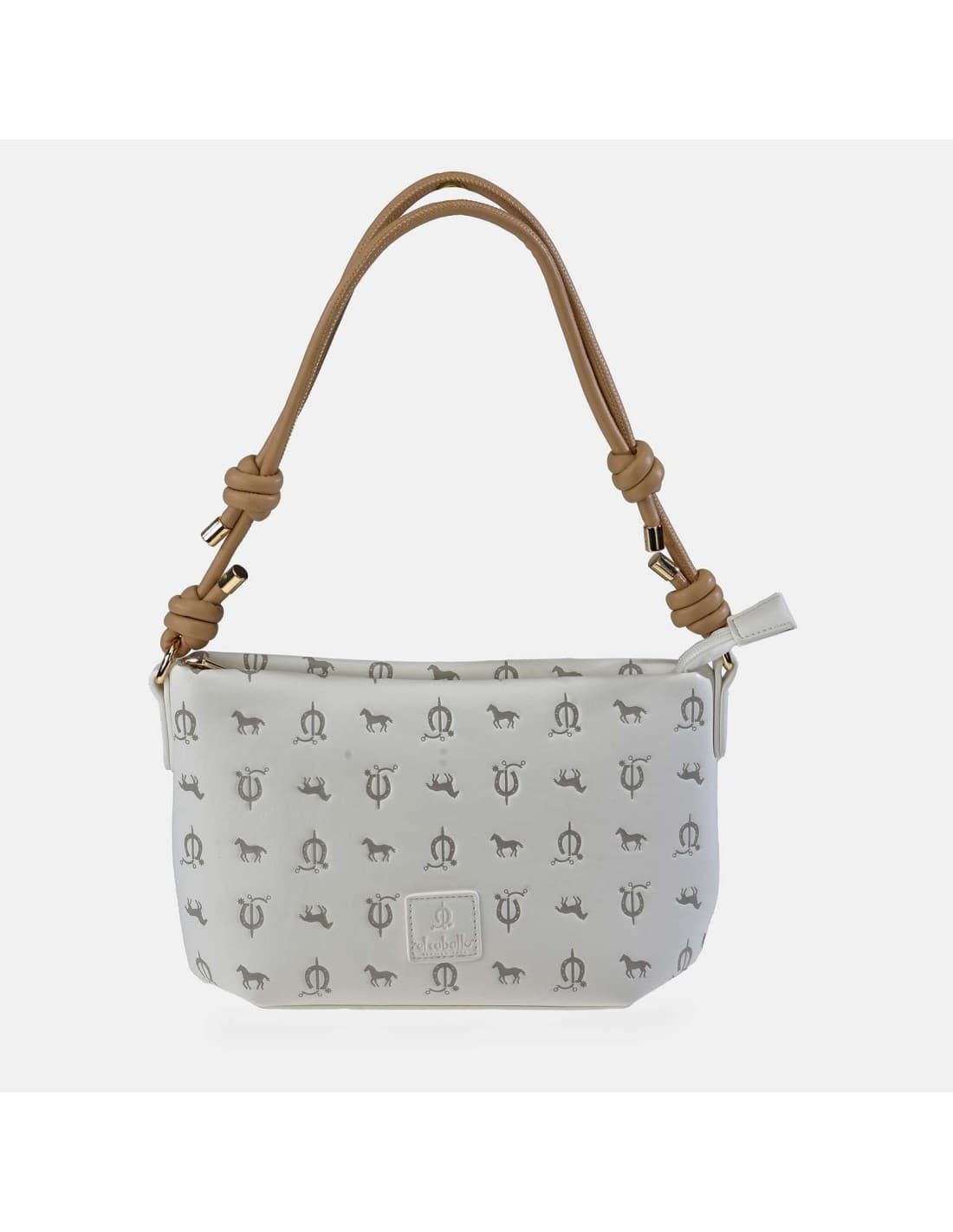 Bolso "EL CABALLO" asa corta estampado caballitos color ivory camel - Imagen 3
