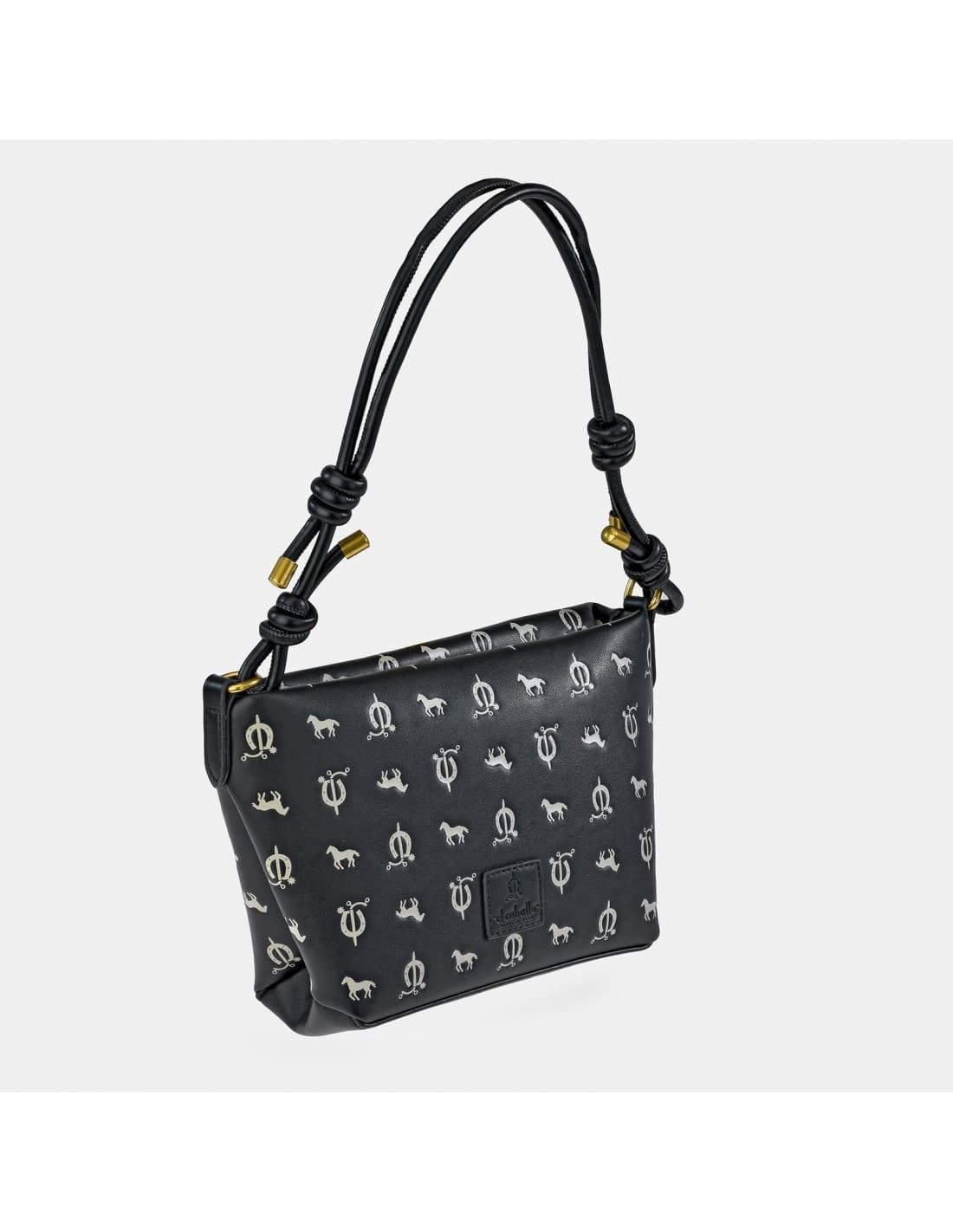 Bolso "EL CABALLO" asa corta estampado caballitos color negro - Imagen 1
