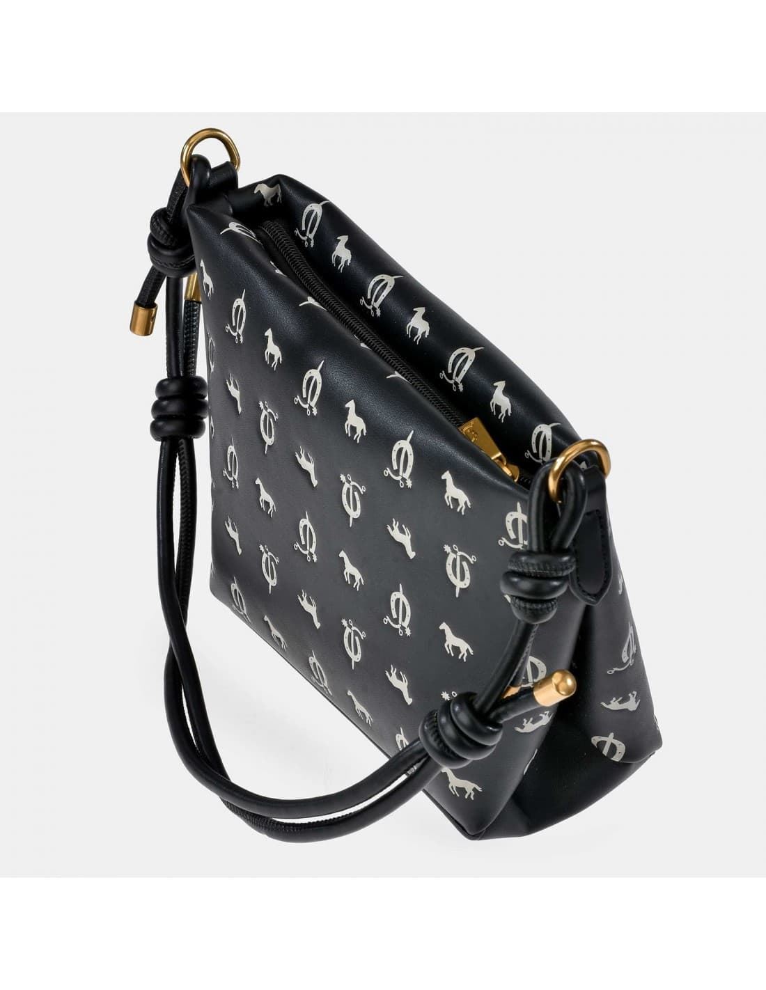 Bolso "EL CABALLO" asa corta estampado caballitos color negro - Imagen 2