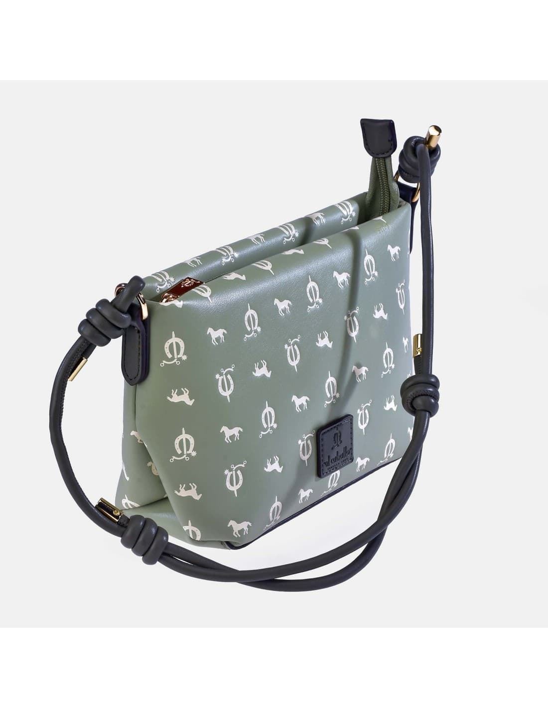 Bolso "EL CABALLO" asa corta estampado caballitos color verde agua - Imagen 1