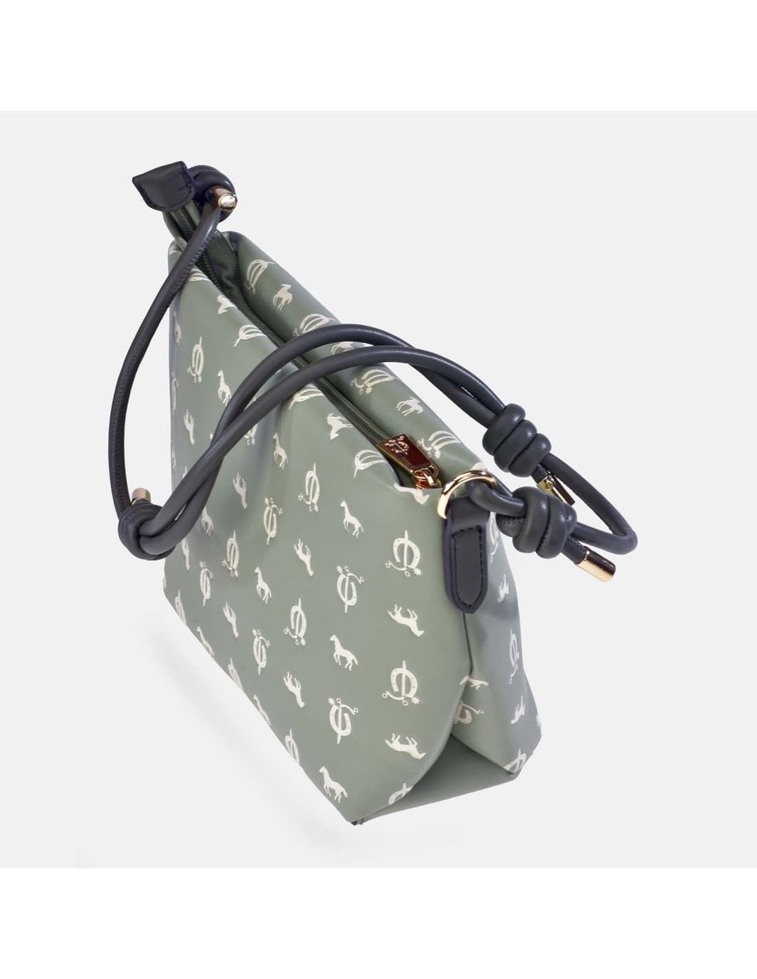 Bolso "EL CABALLO" asa corta estampado caballitos color verde agua - Imagen 3