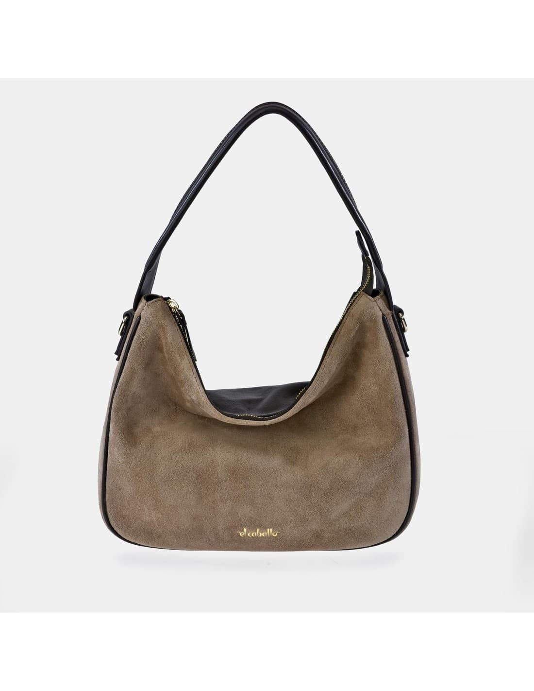 Bolso "EL CABALLO" asa hombro y bandolera serraje color taupe - Imagen 1