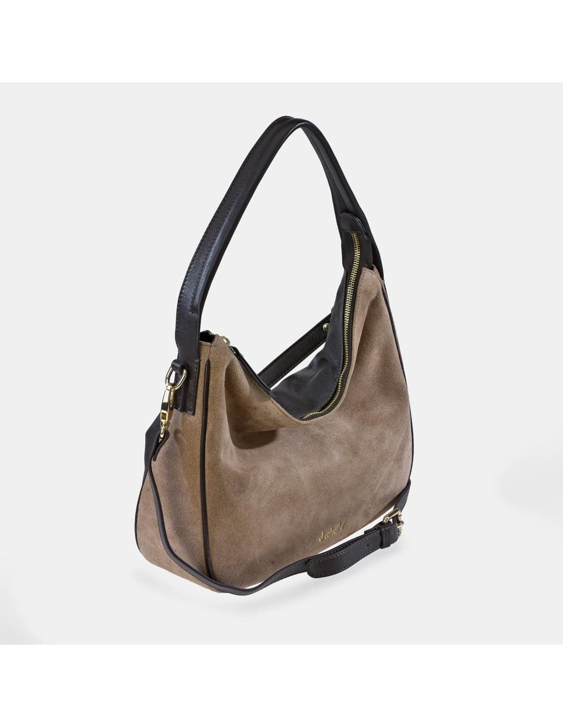 Bolso "EL CABALLO" asa hombro y bandolera serraje color taupe - Imagen 2