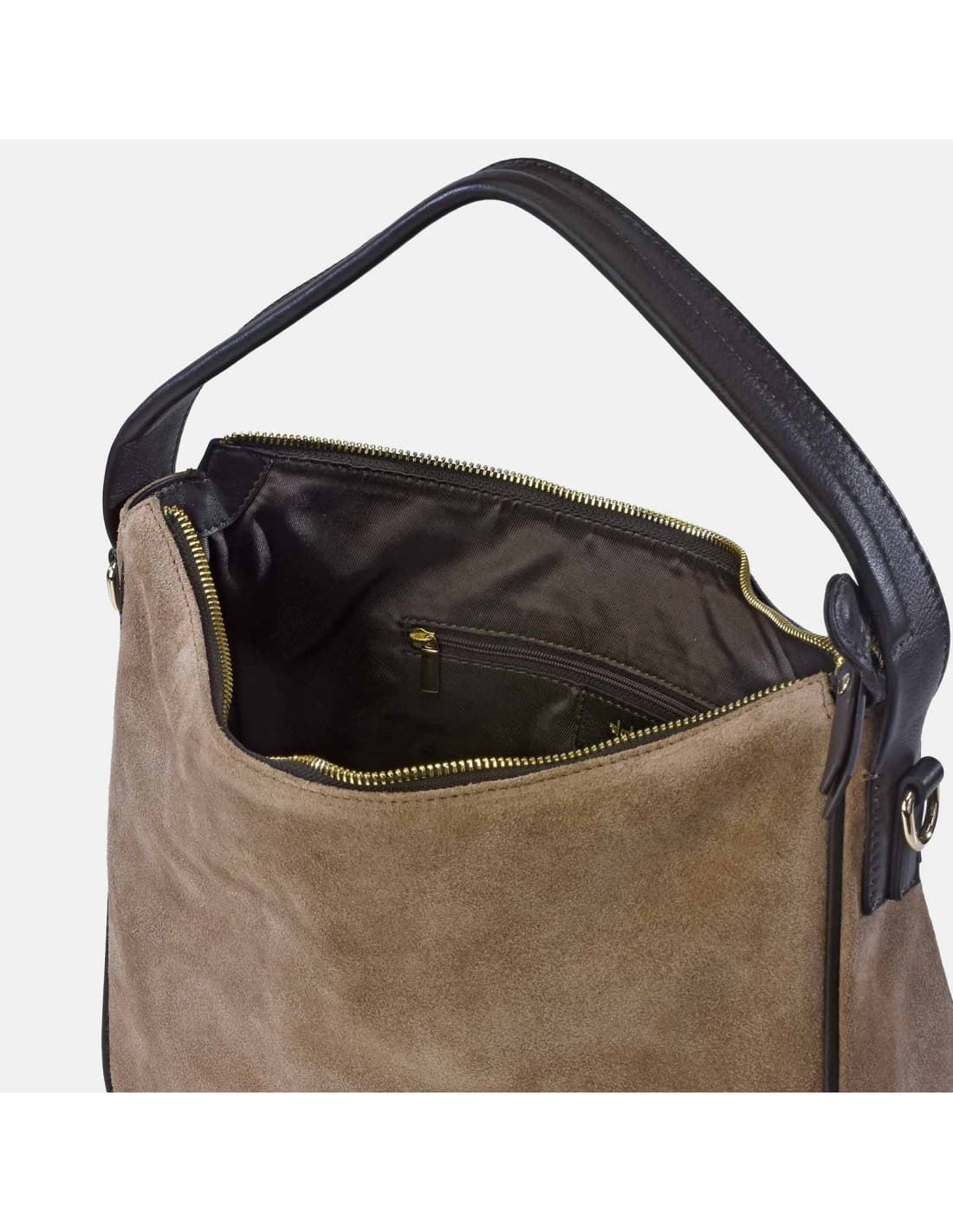 Bolso "EL CABALLO" asa hombro y bandolera serraje color taupe - Imagen 4