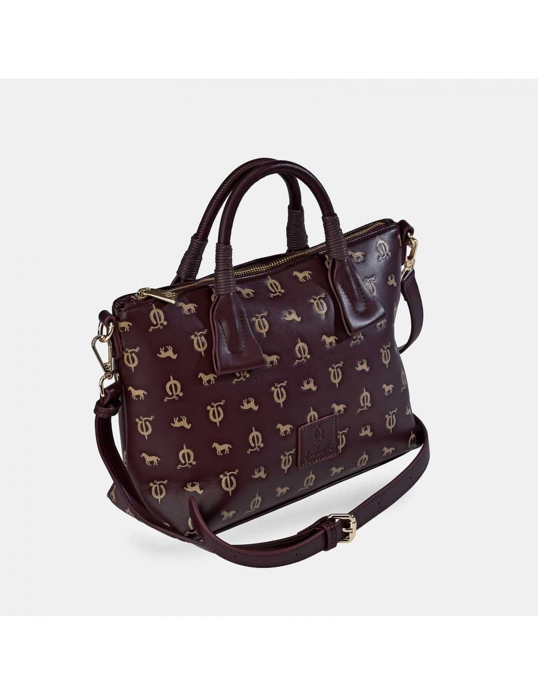 Bolso "EL CABALLO" asas mano y bandolera caballitos burdeos - Imagen 1