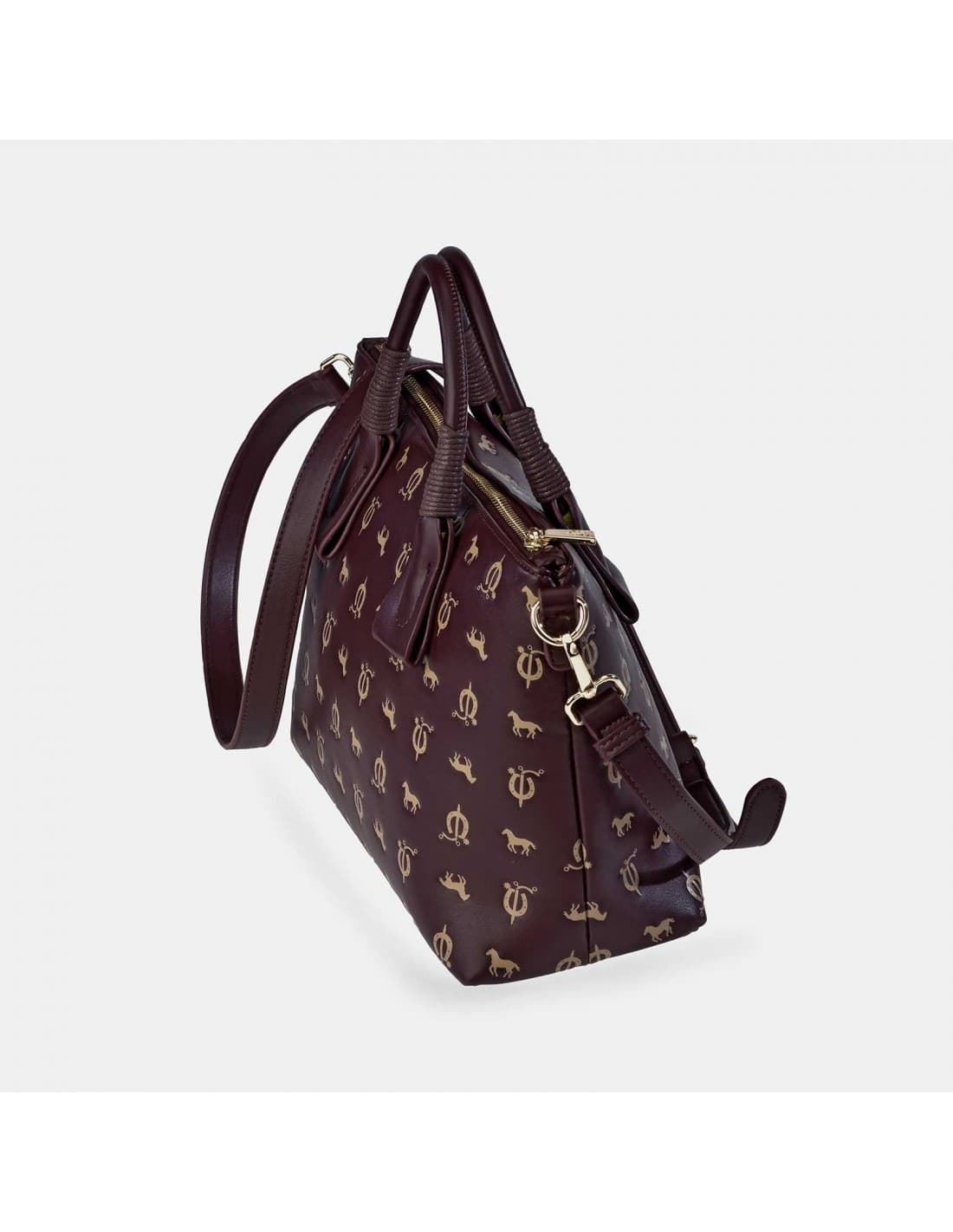 Bolso "EL CABALLO" asas mano y bandolera caballitos burdeos - Imagen 2