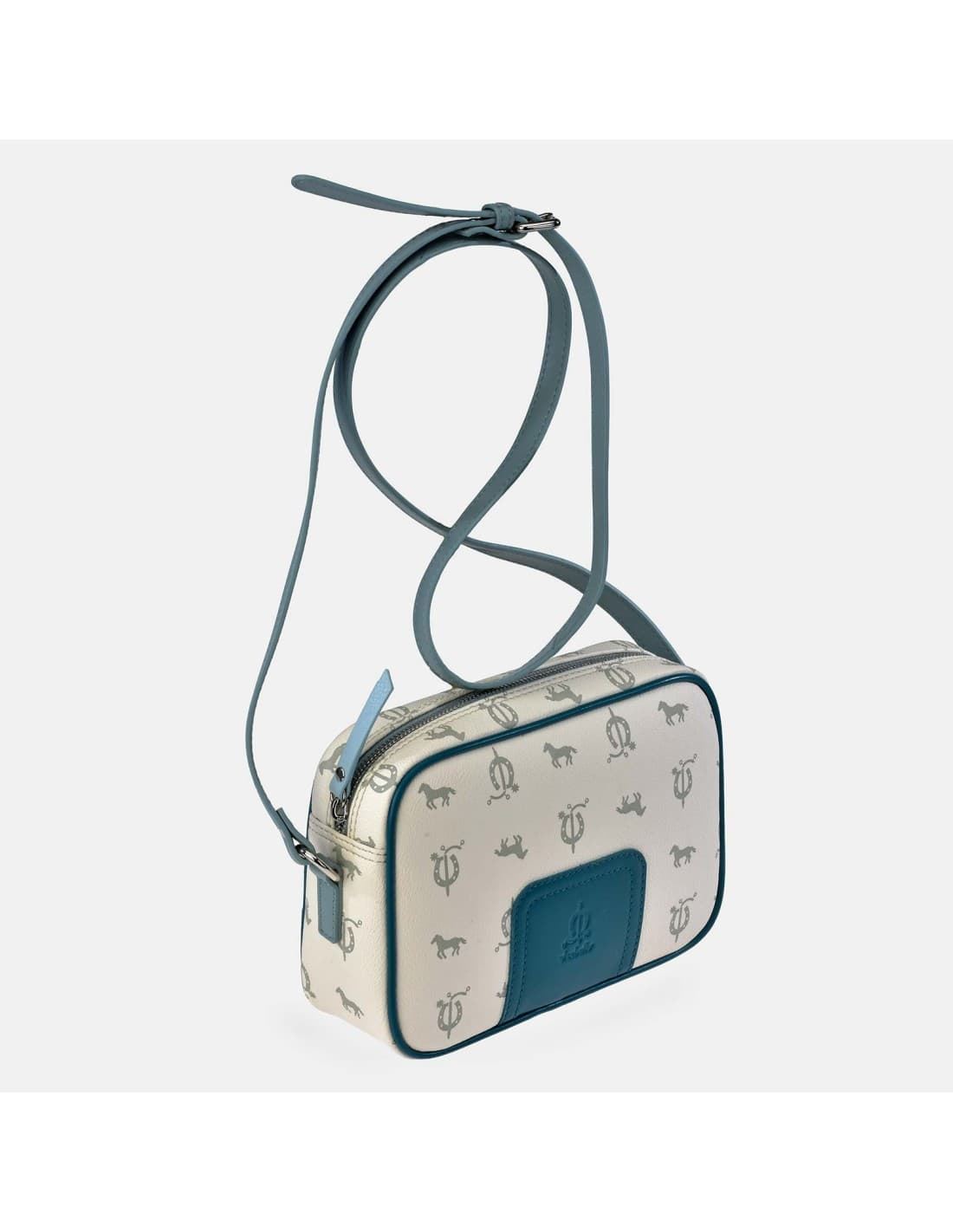 Bolso "EL CABALLO" bandolera cremallera blanco detalles azul - Imagen 1