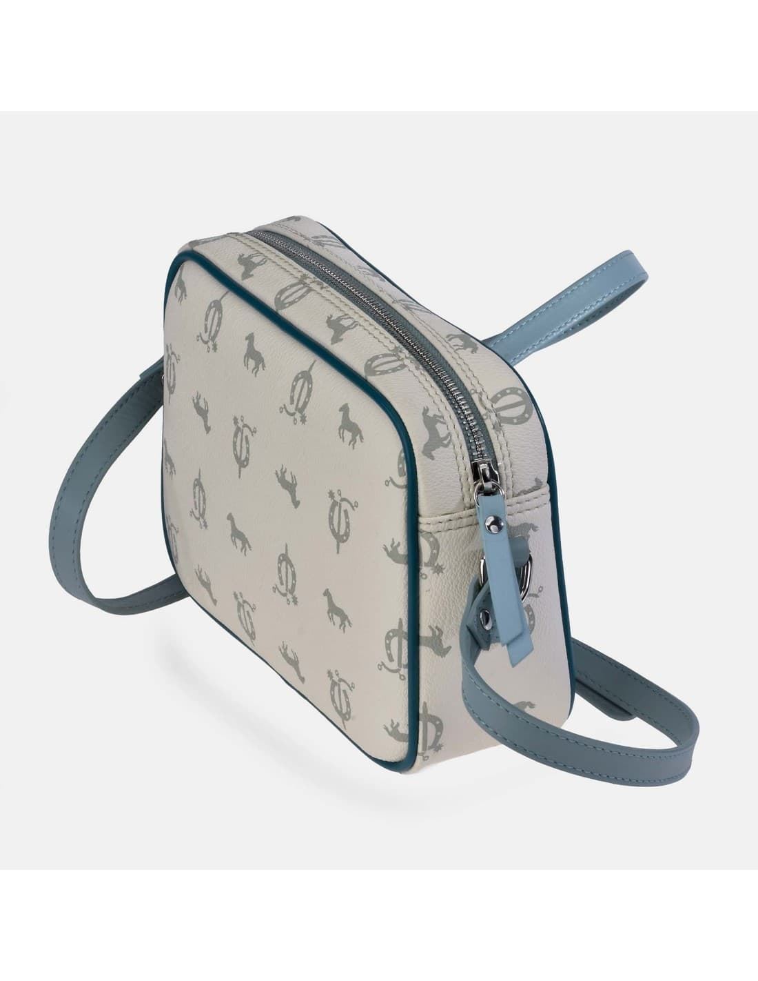 Bolso "EL CABALLO" bandolera cremallera blanco detalles azul - Imagen 2