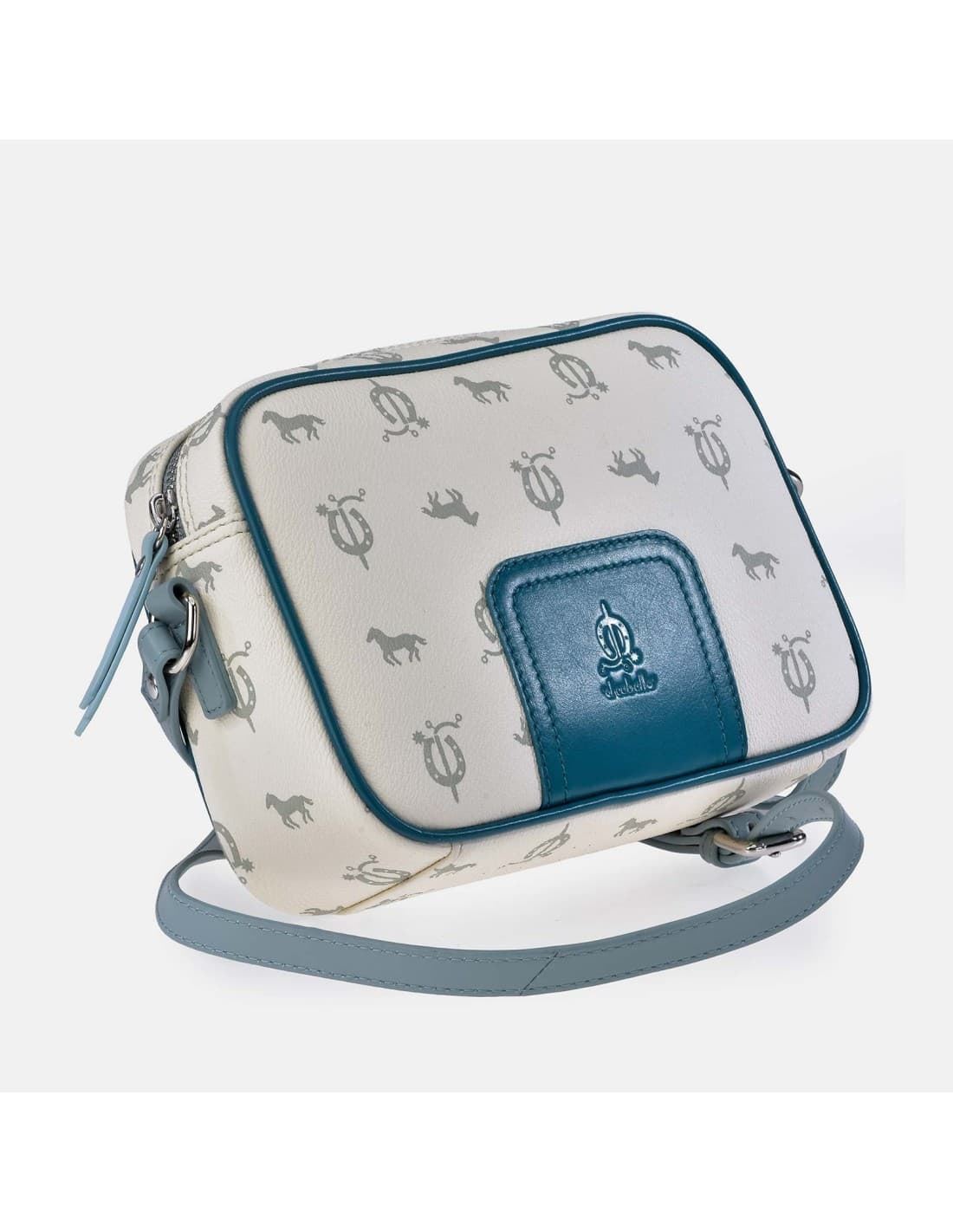 Bolso "EL CABALLO" bandolera cremallera blanco detalles azul - Imagen 3